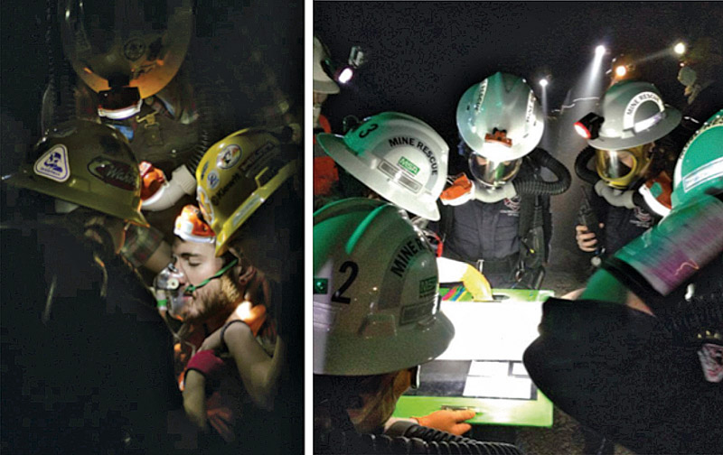 Fig. 4. Student Underground Mine Rescue Exercises at CSM / Edgar Mine. // Bild 4. Studentische Grubenwehrteams auf der Edgar Mine der CSM.
