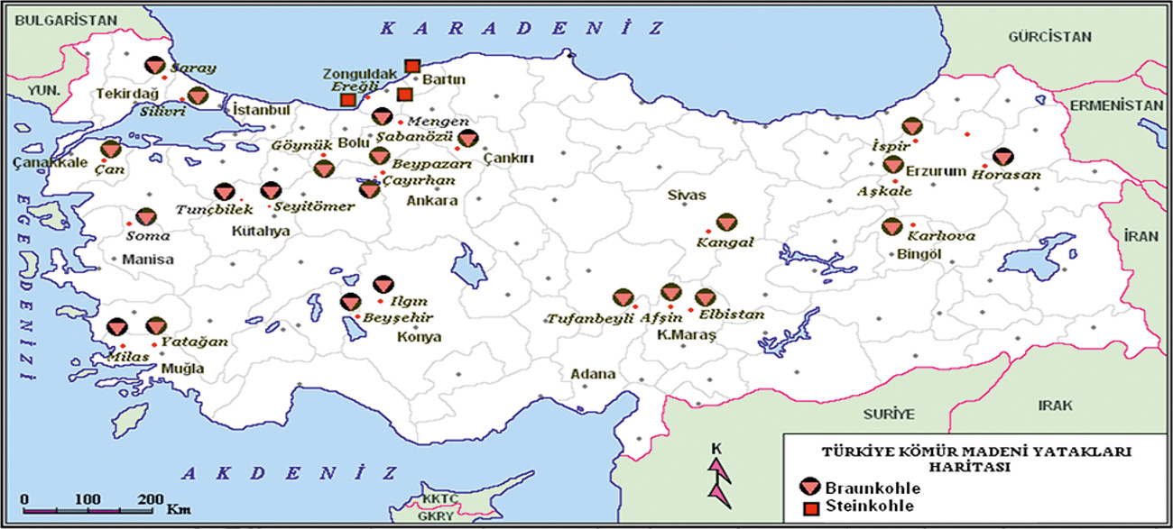 Fig. 4. Hard coal and lignite deposits in Turkey . // Bild 4. Braun- und Steinkohlen-vorkommen in der Türkei. Source/Quelle: Ankara University